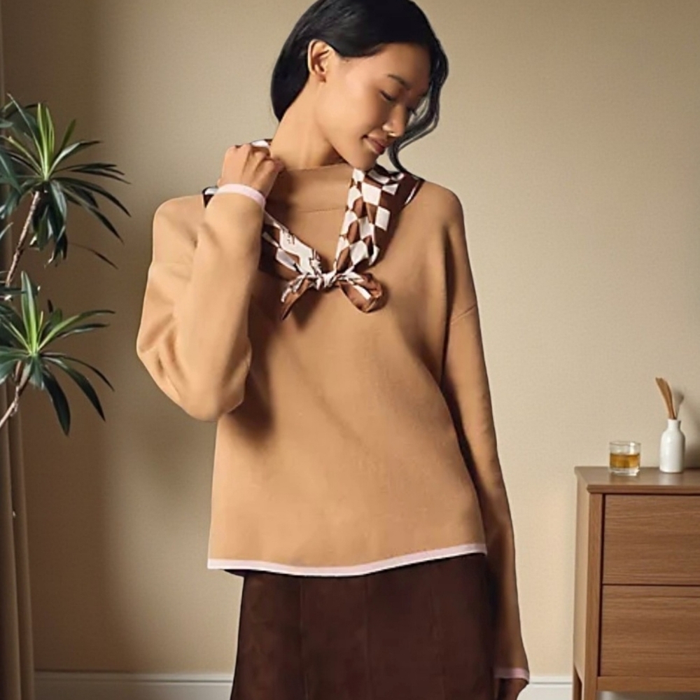 Anthropologie Camel Cowl Neck Sweater